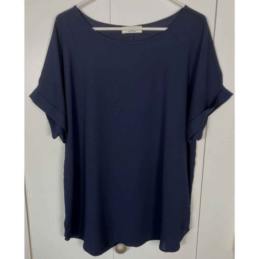 Zenana Signature NWOT Womens Dark Blue Cuffed Sleeve Blouse Size 1X